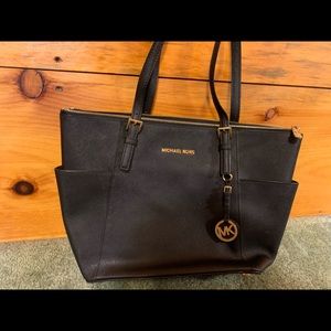 Michael Kors Black Leather Top Zip Tote Bag